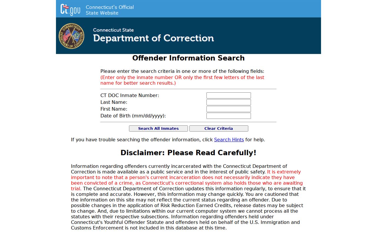 Greenwich County arrest history Connecticut DOC inmate search