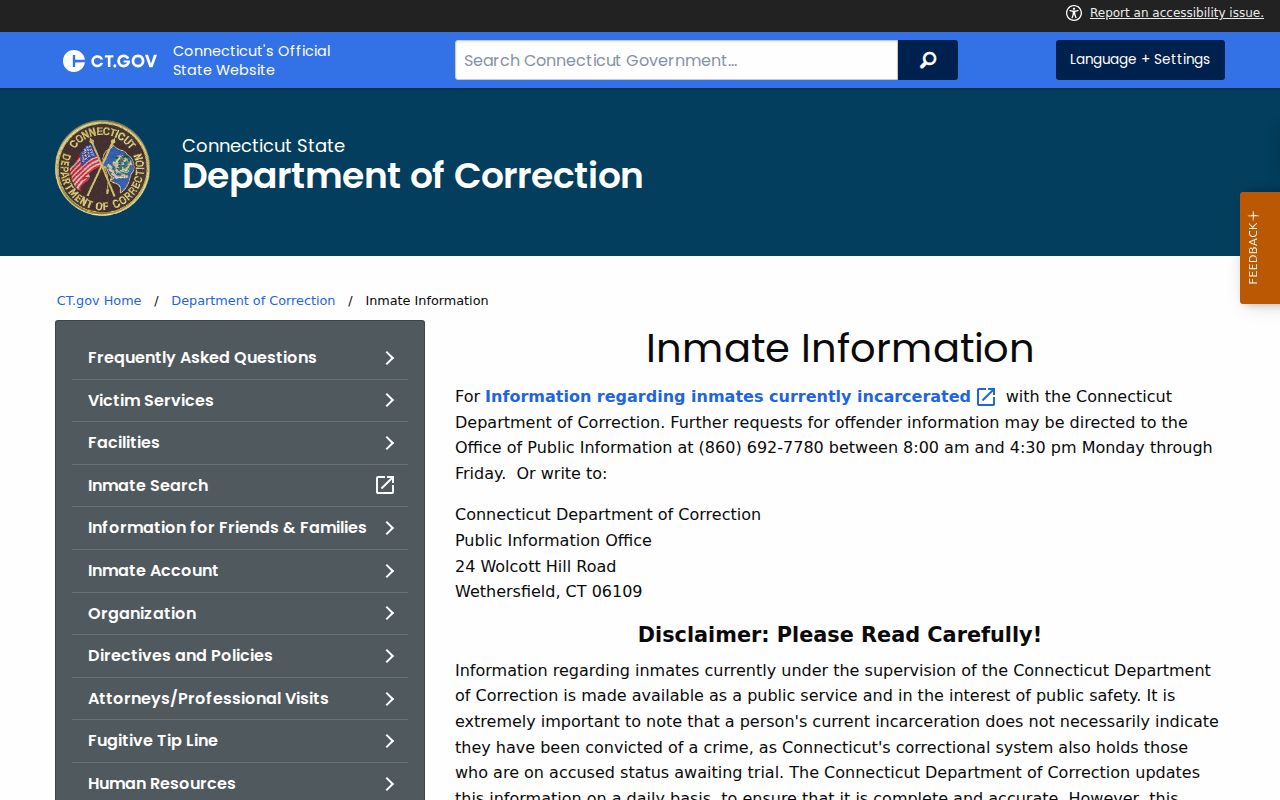 Greenwich County arrest records Connecticut DOC information guidance