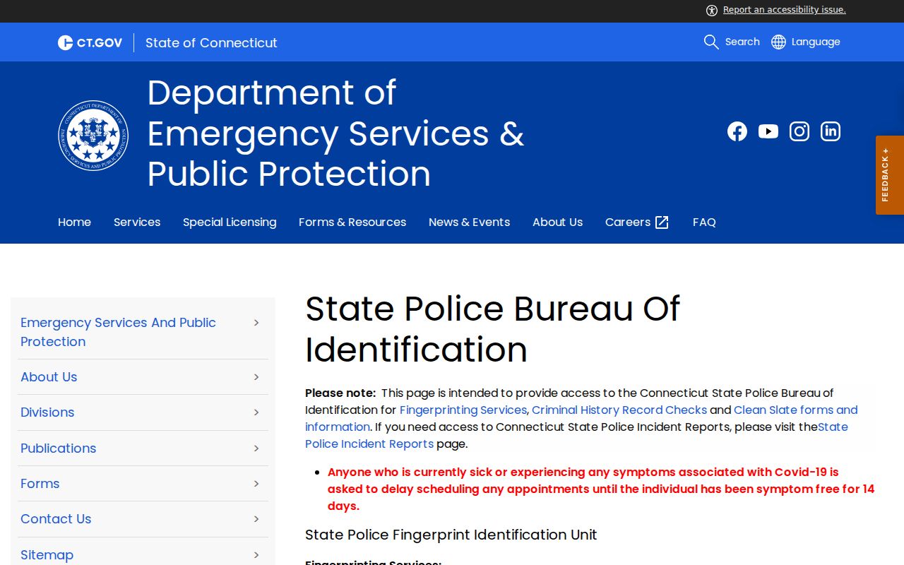 Greenwich County criminal history SPBI request page